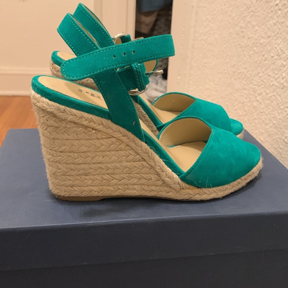 Prada ”Brand New”with original box Green🍀Wedge Sandals Peep-Toe Design /